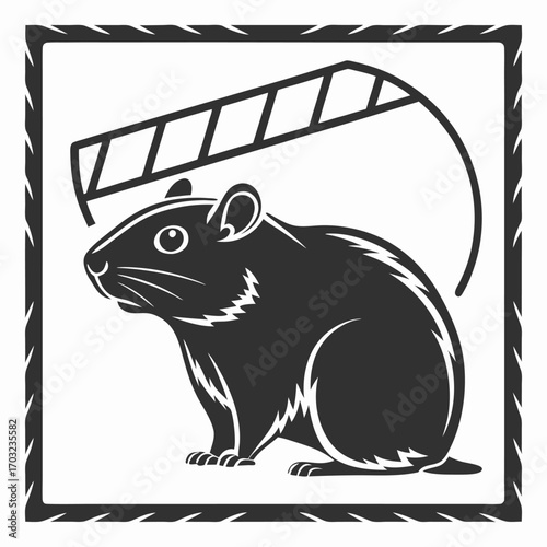 Illustration of a Black Rat with a Trap.