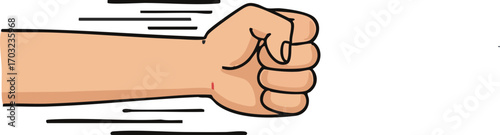 Fist punching forward with speed lines indicating motion and impact in a dynamic and aggressive manner.