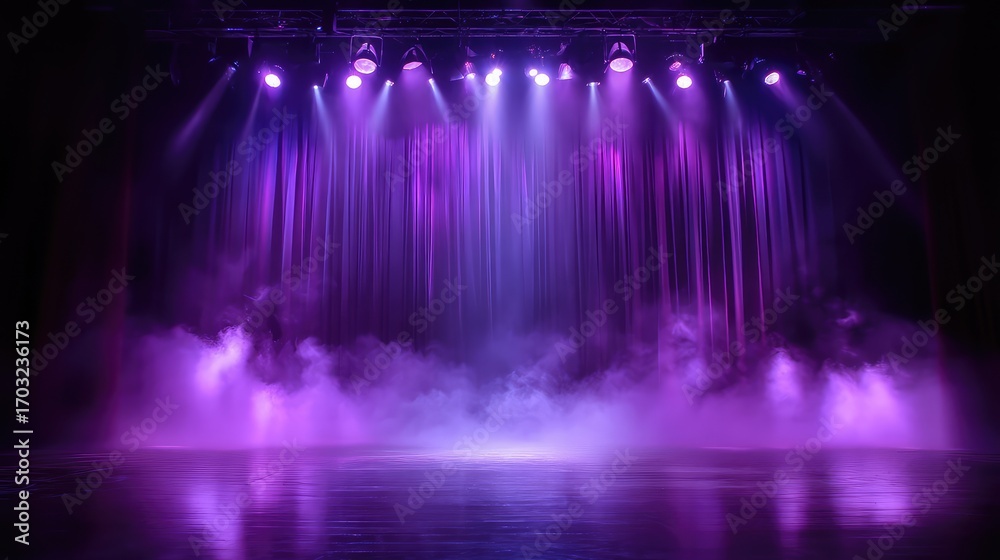 Obraz premium A captivating stage with vibrant pink lights illuminating the curtain, creating an enchanting atmosphere for performances.