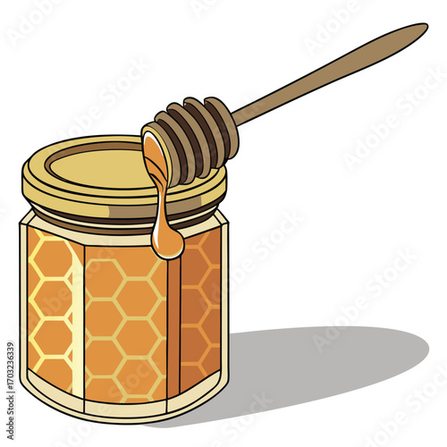 Honey jar with dipper.