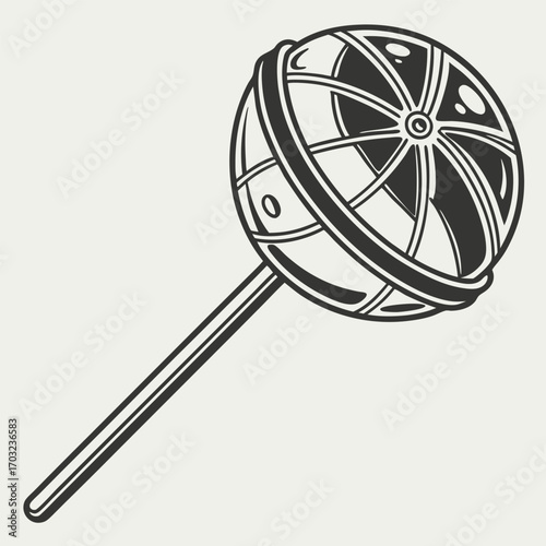 Monochrome Lollipop with Circular Design and Stick.