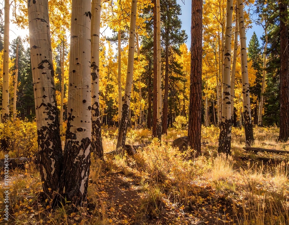 Obraz premium Autumn forest with aspen trees