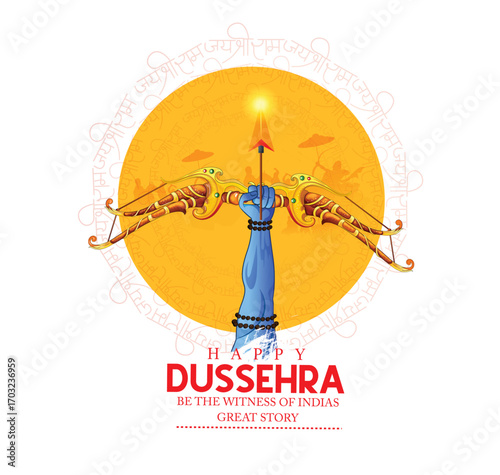 Lord Rama with Bow and Arrow for Dussehra Celebration  symbolizing courage, virtue, and the triumph of good over evil on the auspicious occasion of Dussehra.