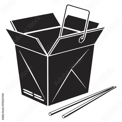 Chinese takeout box with chopsticks, ready for delicious meal.