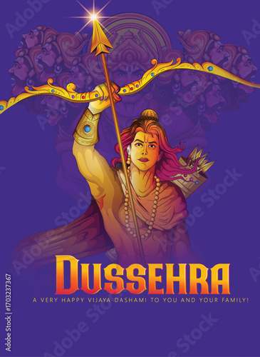 Lord Rama with Bow and Arrow for Dussehra Celebration  symbolizing courage, virtue, and the triumph of good over evil on the auspicious occasion of Dussehra.