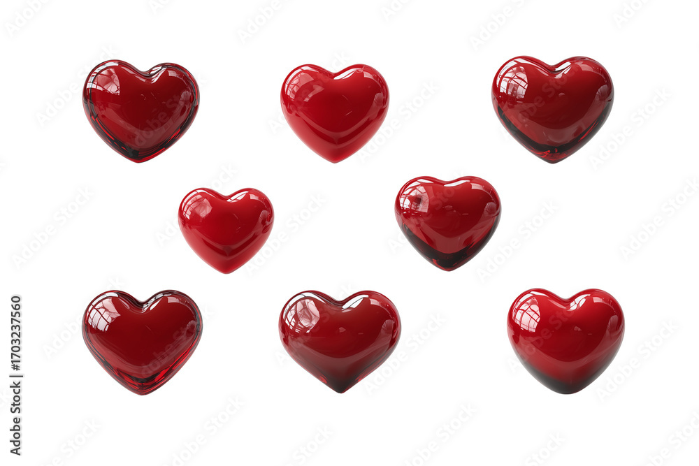 Fototapeta premium Group of red hearts isolated isolated on transparent background