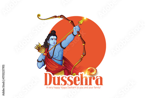 Lord Rama with Bow and Arrow for Dussehra Celebration  symbolizing courage, virtue, and the triumph of good over evil on the auspicious occasion of Dussehra.