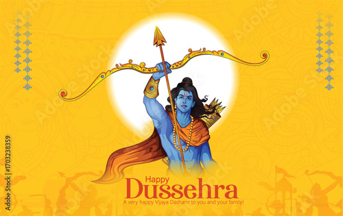 Lord Rama with Bow and Arrow for Dussehra Celebration  symbolizing courage, virtue, and the triumph of good over evil on the auspicious occasion of Dussehra.