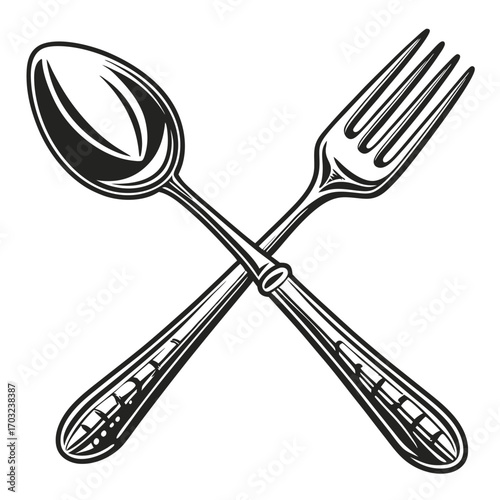Crossed Spoon and Fork Illustration for Culinary Design.