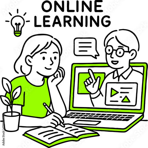 Flat design concept of online education, training and courses, learning, video tutorials. Vector illustration for website banner, marketing material, presentation template, online advertising.
