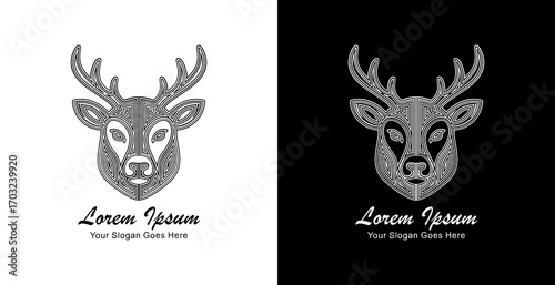 The logo design is in the form of a deer head with a front view and is made using thick lines that form a layered pattern