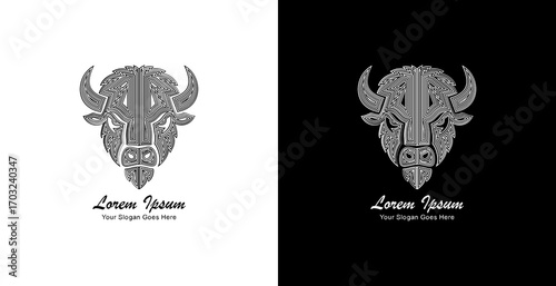 The logo design is in the shape of a bison head with a front view and is made using thick lines that form a layered pattern