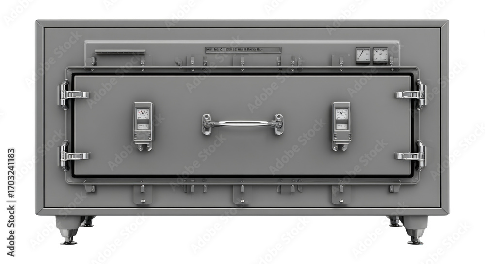 Obraz premium Metallic Mortuary Cooler with Thermometers on a Transparent Background