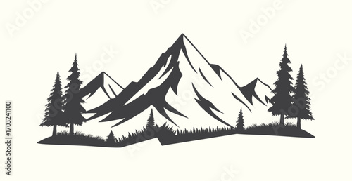 Mountain vector with Tree design illustration