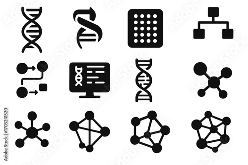Dna icon bioinformatics network structure tree molecular vector secondary protein grid chip