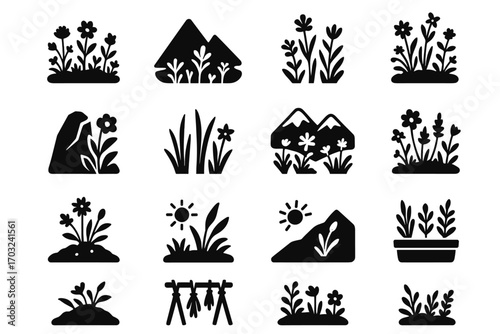 Plants herbs snowline stream icon mound meadow alpine vector mountain herb