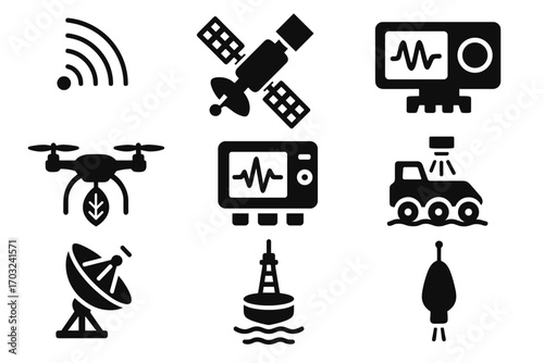 Probe icon icons satellite sensing mapping buoy waves lidar remote imaging vector