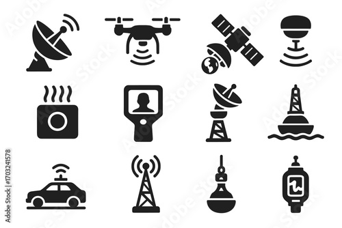 Signal sensor gps satellite buoy icon vector infrared array tower remote sensing