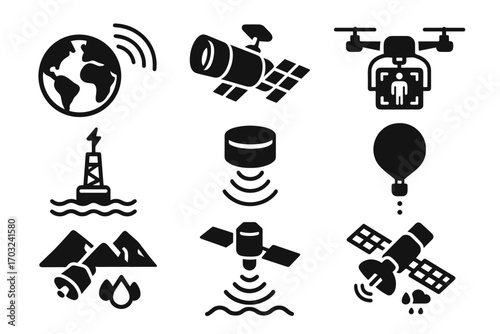 Buoy monitoring lidar sensing icon ocean sonar earth vector icons imaging atmospheric