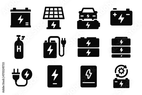 Electric charging renewable power lightning device storage vector icons icon unit battery