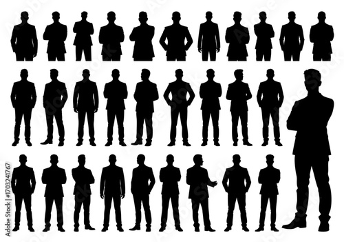 Businessman Standing Confidently Silhouette Minimalist Flat Vector Design Big Collection, Transparent Background