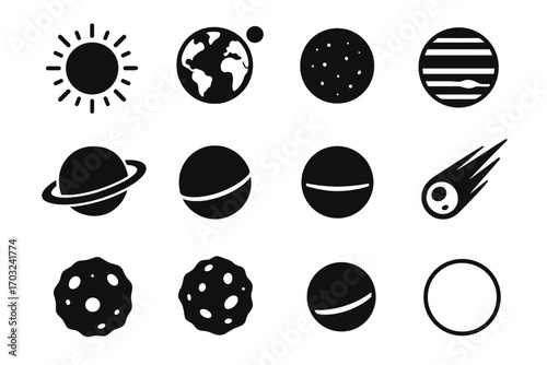Rock system moon solar striped vector line glowing bold icon neptune dot