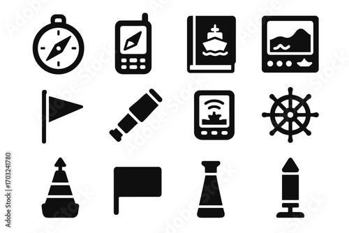 Echo wheel marine vector device sounder telescope signal port set icon compass
