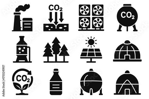 Solar arrows carbon eco filter fans chemical vector icon trees capture