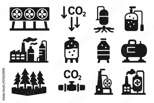 Arrows direct icons icon carbon transport capture vector schematic container solution block