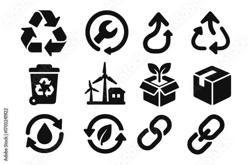 Reuse vector arrow eco icons cycle plant loop icon economy wrench circular