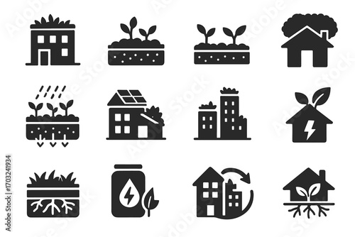 Skyline green symbol urban roof vector rooftop icon solar arrows