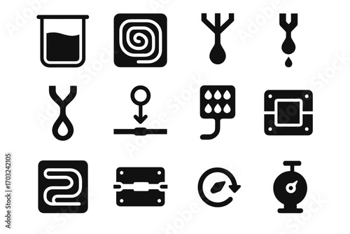 Multi symbol curved icon casing microfluidics vector sample separator set droplet micro