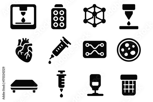 Bioprinting vector cartridge chip cell icon nozzle organ petri set dish sample
