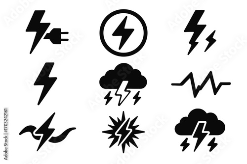 Circle charged icon spike lightning vector thunder power set crack surge electrified
