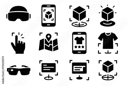 Shopping holographic ar smartphone control window navigation interfaces vector icon preview