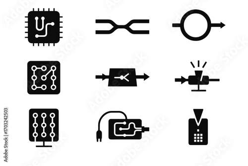 Resonator waveguide integrated photonic circuit unit optical icon light vector nanophotonic black