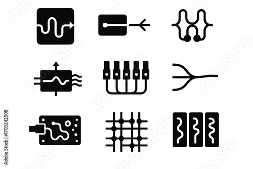 Icon circuit array control photonic quantum laser modulator vector icons structure