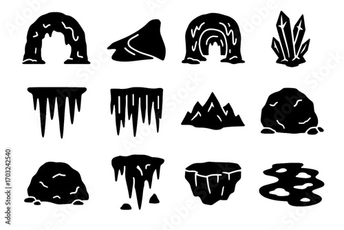 Boulder glacier icons cluster icy icon vector icicle fissure cave floor snow