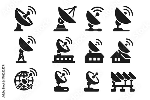 Telemetry vector deep icons dish antenna array satellite compact hub icon