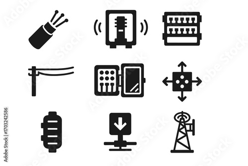 Data cable icons line icon fiber box signal regeneration indicator optic vector