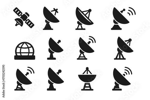 Signal weather dome icon earth set vector antenna dish satellite emergency receiver