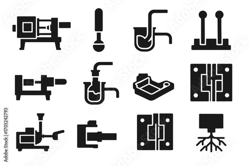 Icons casting icon solidification hot mold cold tip pattern vector system metal