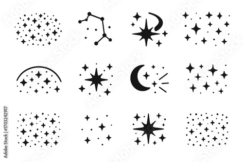 Vector tiny starfield icon mirror vast haze shimmer sky orbit set zodiac