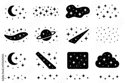 Shimmer outline sky nighttime vector star set scatter patch moonlit icon starfield