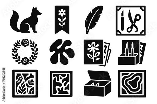 Cut floral cutting paper cutout abstract tools icons vector detailed storage icon