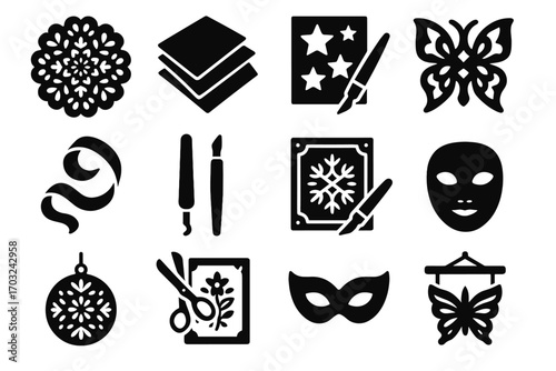 Shape silhouette stars vector ribbon stencil icon cutting progress mask paper cutter