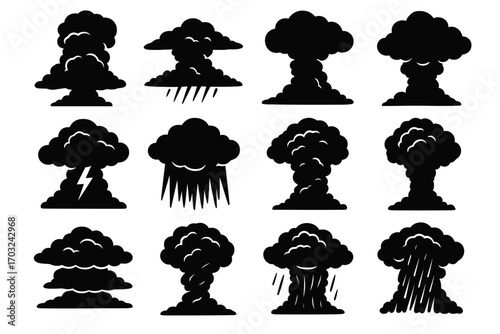Compressed severe squall storm icon vector front thunderstorm set line column massive