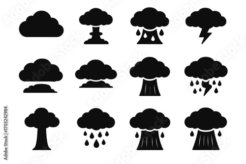 Cloud stack heavy anvil thunderhead collection icon plume weather vertical cloudburst vector