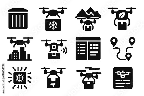 Registration vector icon mountain panel urban package symbol waypoints cargo drone icons
