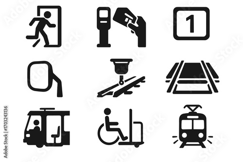 Gate icon reduction rail number tramway emergency rest vector tram urban exit